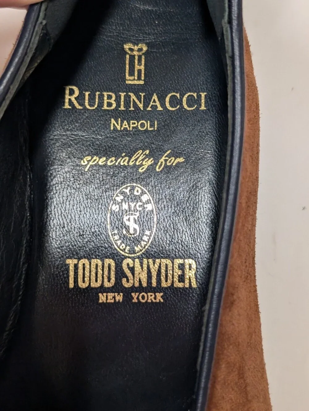 RUBINACCI X Todd Snyder Marphy Tobacco Suede Belgian Shoes Loafers Men's 41/8